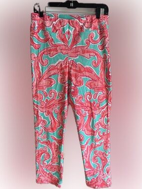 Barbara Erickson Printed Pants Size 12 | Pink & Teal Statement Pants